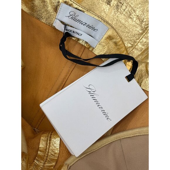 Blumarine Strapless Midi Dress in Gold 42 New Womens Leather Strapless - Picture 10 of 16